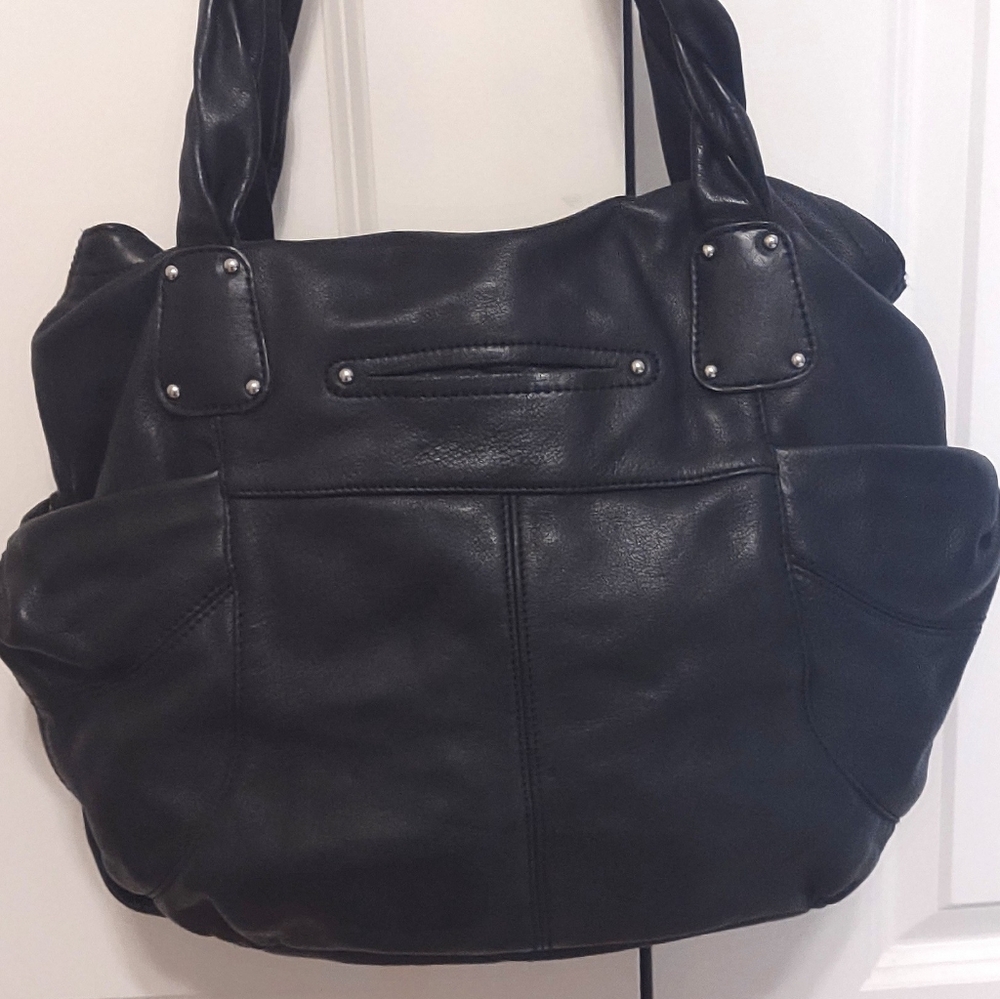 Large B. Makowski Black Leather Shoulder Bag EUC - Picture 5 of 8